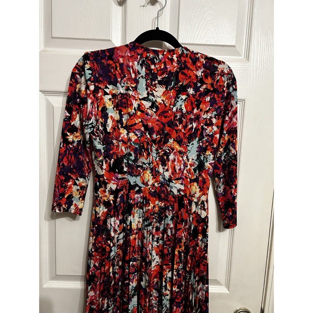 Maggy London dress 4P Wrap Drape Pleated Floral Print Long Sleeve V-Neck Stretch - Picture 7 of 8